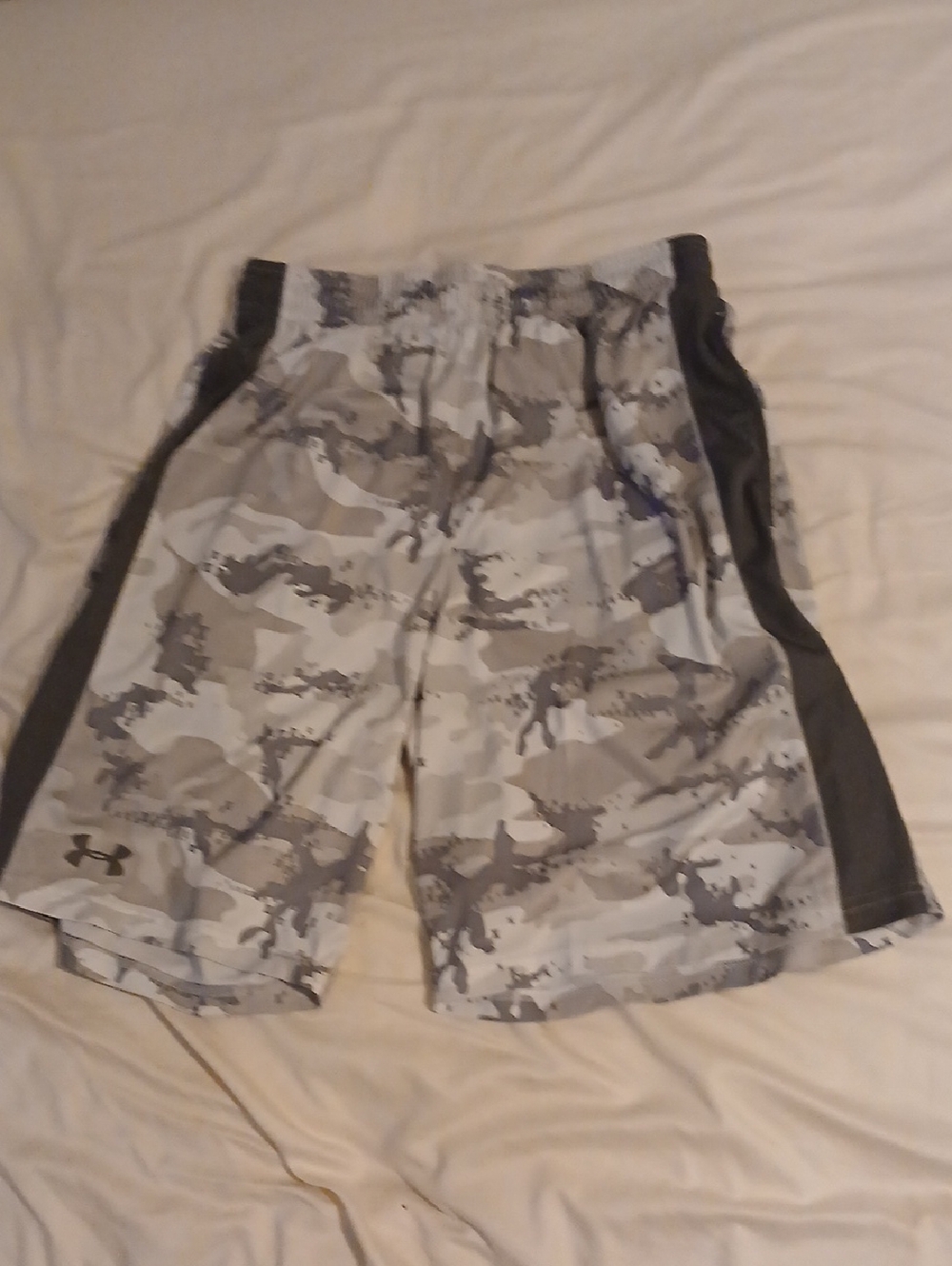 Under Armour White and Gray Camo Training Shorts with Black Panels